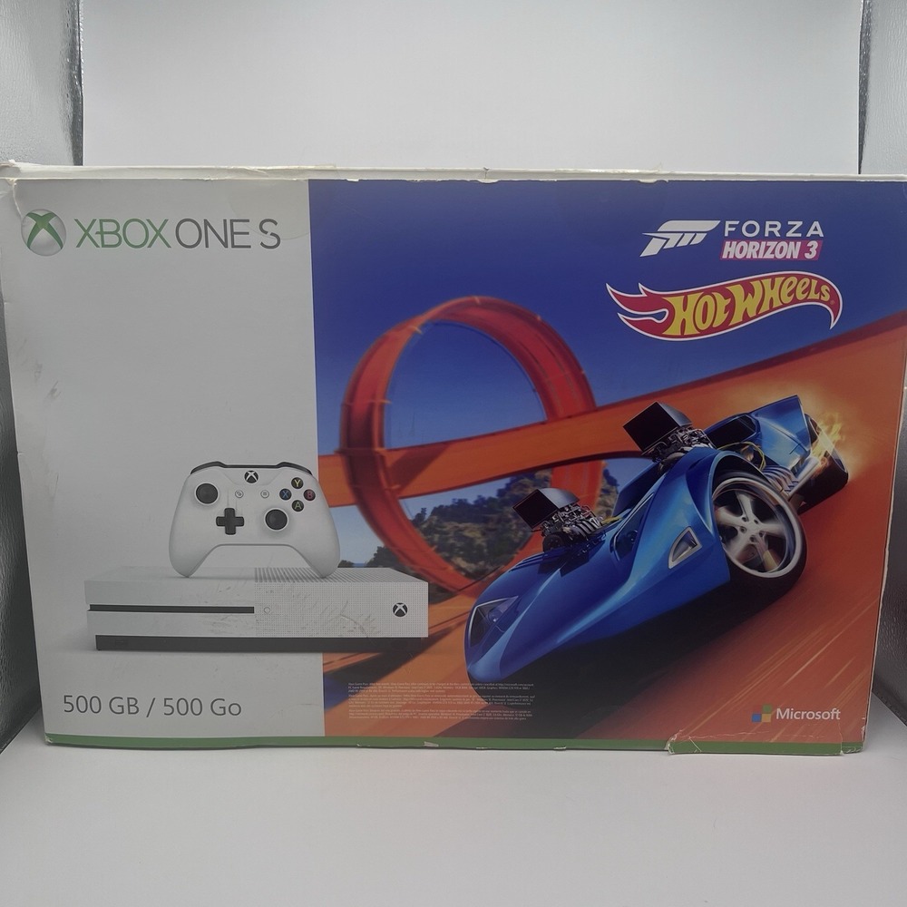 Microsoft Xbox One S 500GB Game Console Model 1681 White Hot Wheels Box